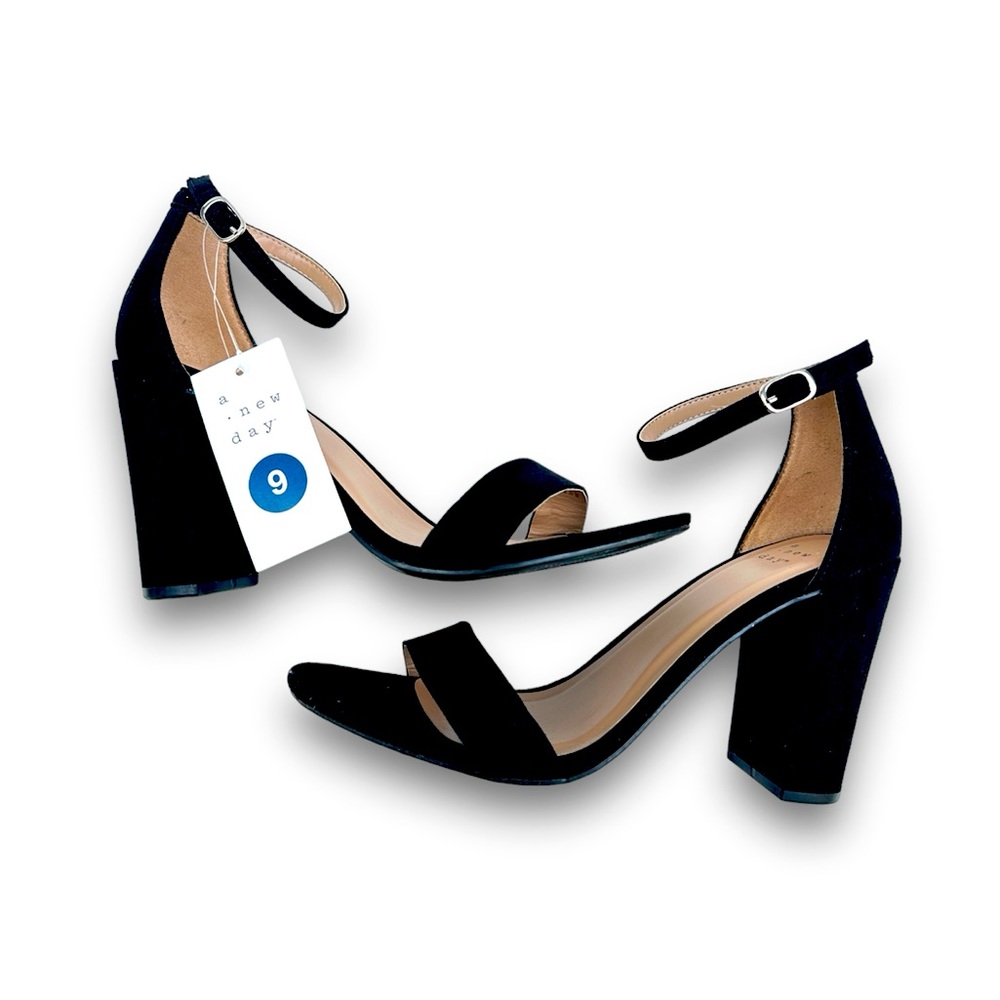 NWT High Heels Open Toe Black Suede - A New Day Size 9